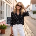 thumbnail image 4 of Domzest Womens Polka Dot Shirt Long Sleeve Button Down Shirts Loose Fit Lightweight Business Dressy Casual Blouse Black XL, 4 of 7
