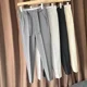 thumbnail image 3 of Pantalones de traje masculino con cinturón 9 Pantalones de verano negros recortados para hombre Ropa de diseñador de tela Reseñas de estilo coreano Muchos pantalones elegantes, 3 of 5