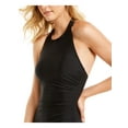 thumbnail image 3 of CALVIN KLEIN Women's Black Pull On Removable Cups Lined Shirred High Neck One Piece Swimsuit 6, 3 of 4