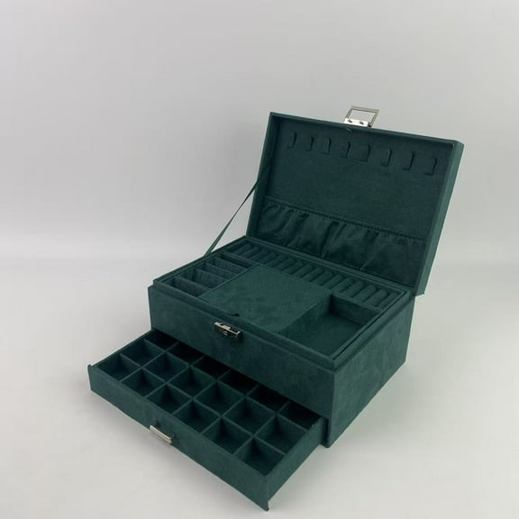 YXYOUGOU Jewellery cases,Jewelry Box for Women Girl Wife - Large PU Leather Jewelry Organizer Storage Case with Two Layers Display for Earrings Bracelets Rings Watches (Green)