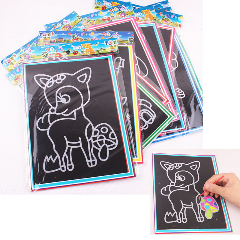 4pcs Scratch DIY Art Painting Paper W/ Drawing Stick For Kids/Adult Toy Gift