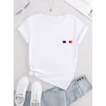 thumbnail image 2 of Camiseta informal con estampado de bandera para mujer: cuello redondo, manga corta, algodón elástico, lavable a máquina. Ideal para verano, ropa informal y para el tiempo libre., 2 of 6