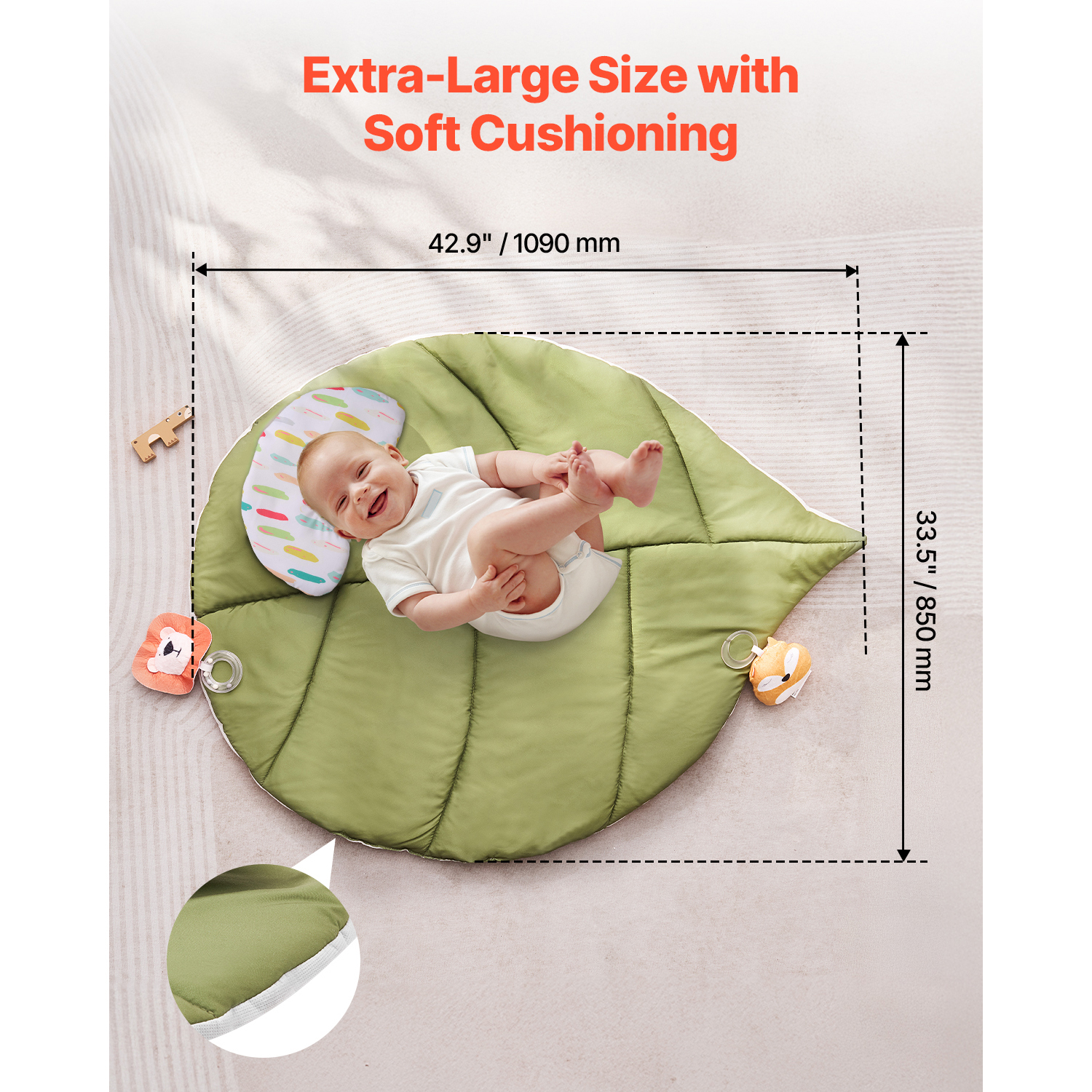 KFFKFF Baby Play Gym Mat with Sensory Toys, Large Leaf-Shaped Tummy Time Mat for Newborns and Infants, Ideal for Ages 0-18 Months, Supports Motor Skills and Early Cognitive Growth