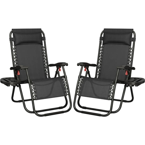 Yaheetech 26in Outdoor Zero Gravity Recliner Chair with Cupholder and Pillow, Set of 2, Black