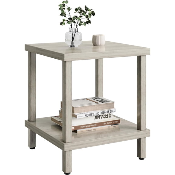 Large End Table Square Side Table Modern Sofa Table 20 Inch Industrial Coffee Table NightStand with 2-Tier Storage Shelf for Living Room Bedroom Oak Grey