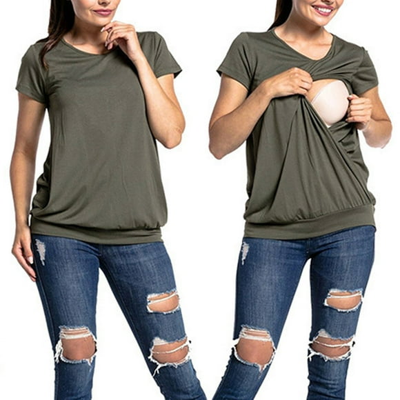 Camiseta de embarazo, camiseta de lactancia de manga corta para mujer, camiseta de lactancia, funcionamiento suave