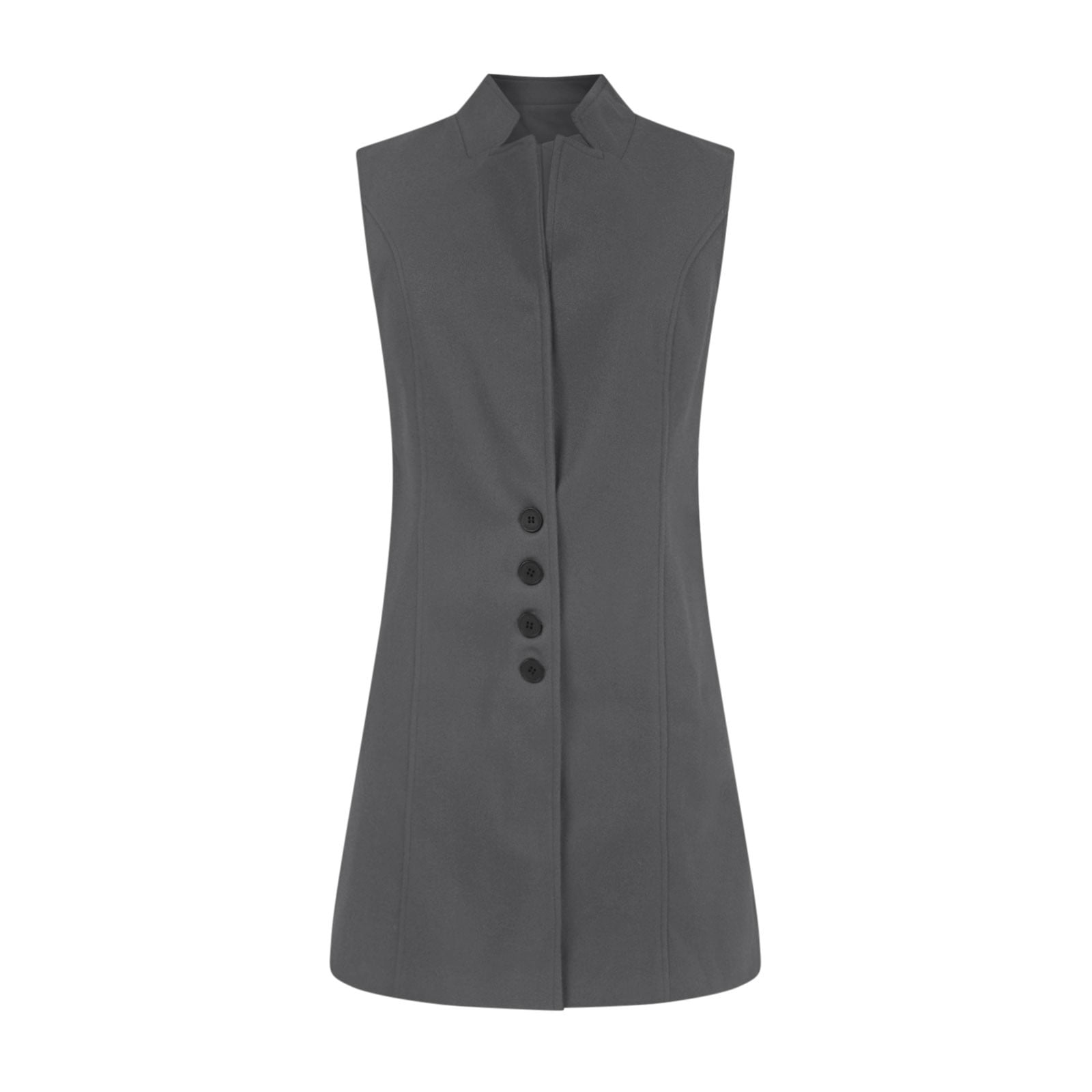 Long Waistcoat Women Fall Winter Sleeveless Vests Suit Elegant Cardigan Blazer Waistcoat with Pockets Long Jackets for Lady Winter Gray S