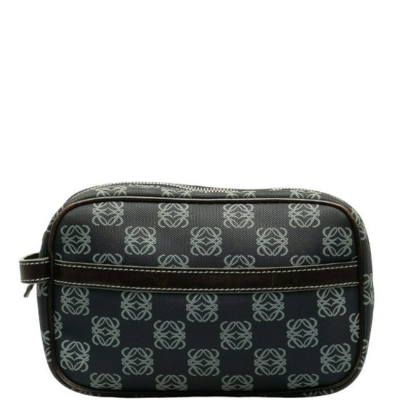 Pre-Owned LOEWE Anagram Pouch Navy Brown PVC Leather Women's (Good)