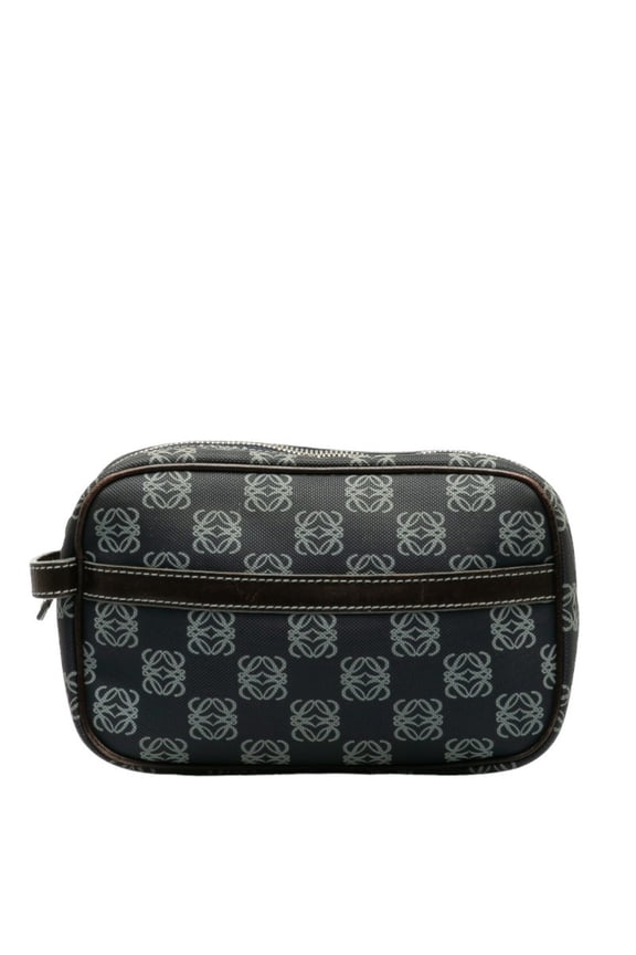 Pre-Owned LOEWE Anagram Pouch Navy Brown PVC Leather Women's