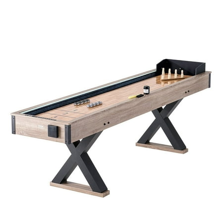 STAWAY 9 ft Shuffleboard Table - 2 in 1 Bowling and Shuffleboard Game Set with Glossy Playfield, Stable Legs, Built-in Scoring for Family Fun and Entertaining Friends