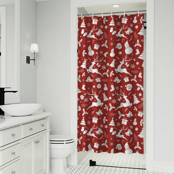 Red Christmas Silhouette Pattern Shower Curtain 36"x72" ,Bathroom Decorative Shower Curtains Set with 12 Hooks,Modern Waterproof Washable Shower Curtain