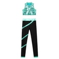 thumbnail image 3 of YONGHS Kids Girls Stage Performance Workout Outfits Metallic Vest with Rhinestones Striped Pants Set Blue Green 16, 3 of 5