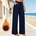 thumbnail image 6 of Lcziwo Fleece Lined Wide Leg Pants for Women Drawstring Casual Soft Loose Trousers Pockets Workout Fitness Yoga Warm Pants Navy,M, 6 of 9