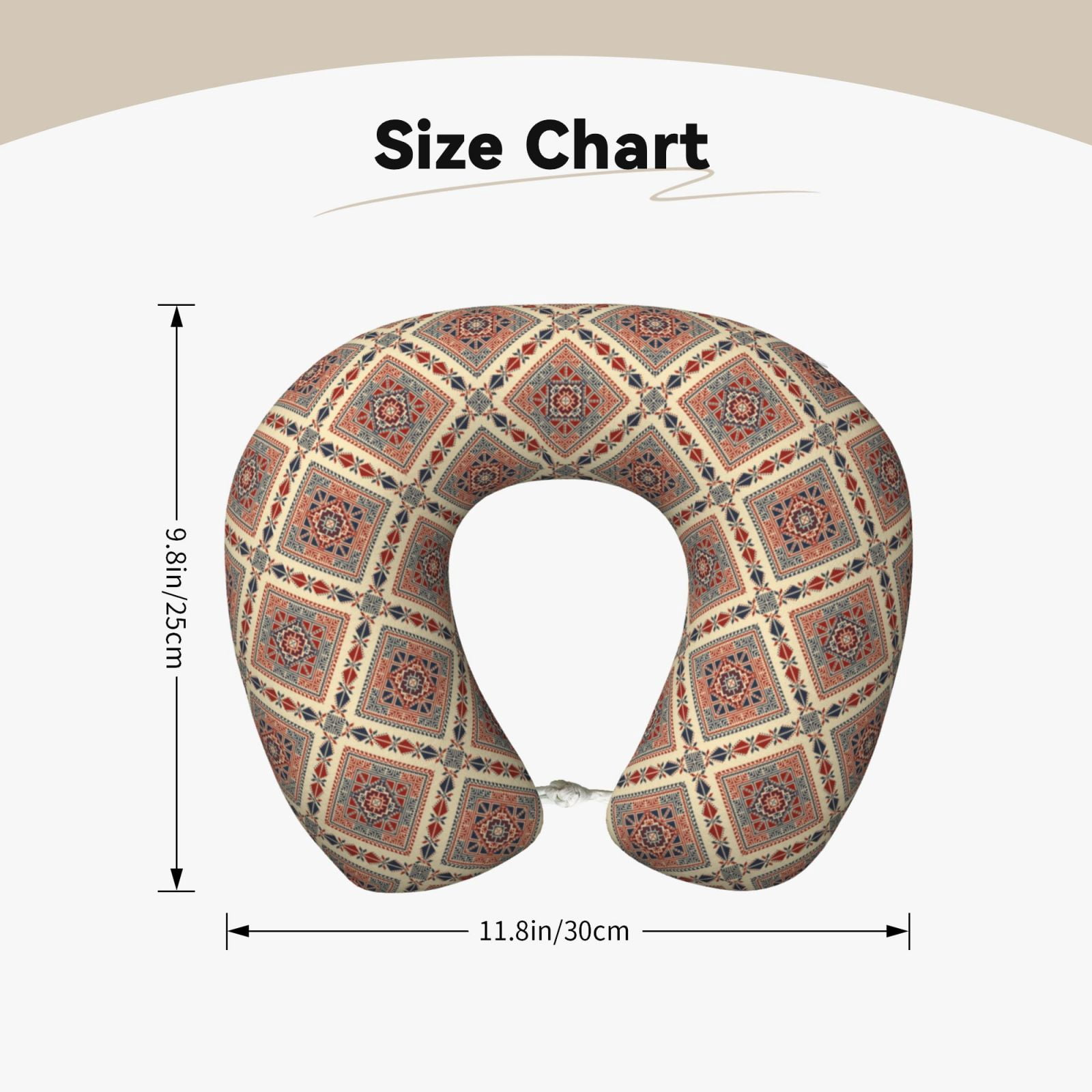 Xecao Fashion Tatreez Print Memory Foam Cervical Neck Pillow Versatile U-Shaped Pillows for Home,Office,Camping,Travelling,Soft Washable Cover