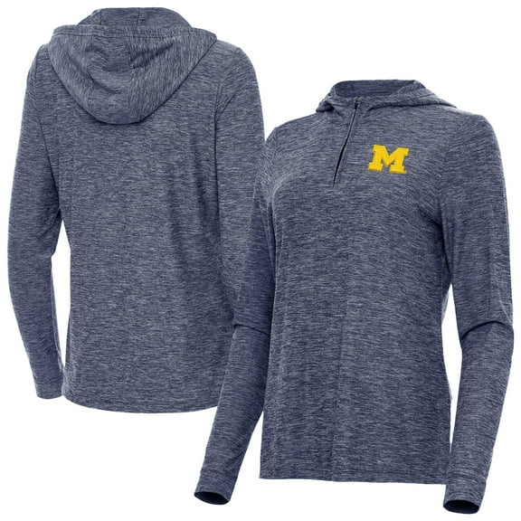 Women's Antigua  Heather Navy Michigan Wolverines Daybreak Quarter-Zip Hoodie