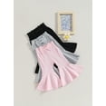 thumbnail image 5 of 3pcs/set Baby Girl Flare Pants Solid Color Ribbed Trousers Toddler Elastic Waist Fall Bell Bottom Leggings, 5 of 7