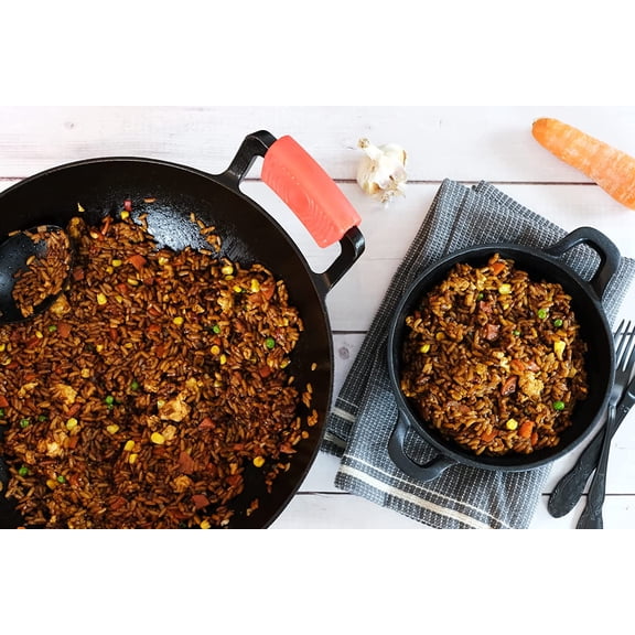 14-Inch Cast Iron Wok Set (Pre-Seasoned), Glass Lid & Silicone Hot Handle Holders