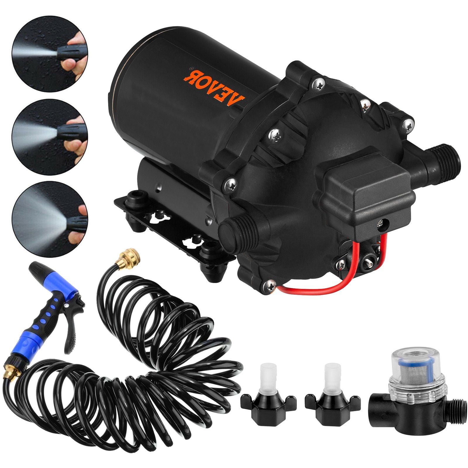 5.3 GPM 12V RV Water Pump with 25ft Hose, 70 PSI Diaphragm Pump for Marine Washdown