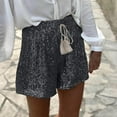 thumbnail image 2 of cfhntfmh Drawstring Shorts for Women Trendy Sequins Shorts Casual Elastic Waist Plain Summer Shorts, 2 of 7