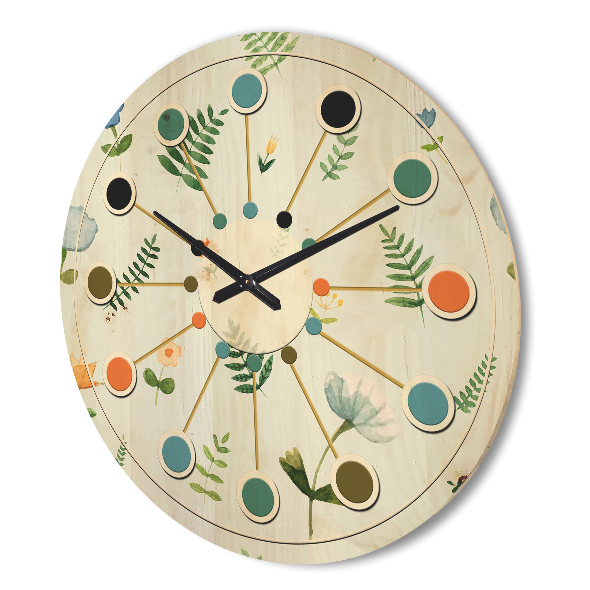 Designart 'Floral Retro Pattern IX' Mid-Century Modern Wood Wall Clock