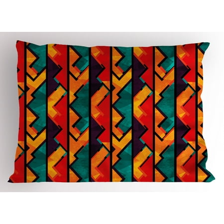 Plum Colored Pillow Shams Grunge Pillow Sham African Geometric Pattern Ancient Antique Design Elements Mosaic Style Art, Decorative Standard Queen Size Printed Pillowcase, 30 X 20 Inches, Teal Vermilion Plum, by Ambesonne ()