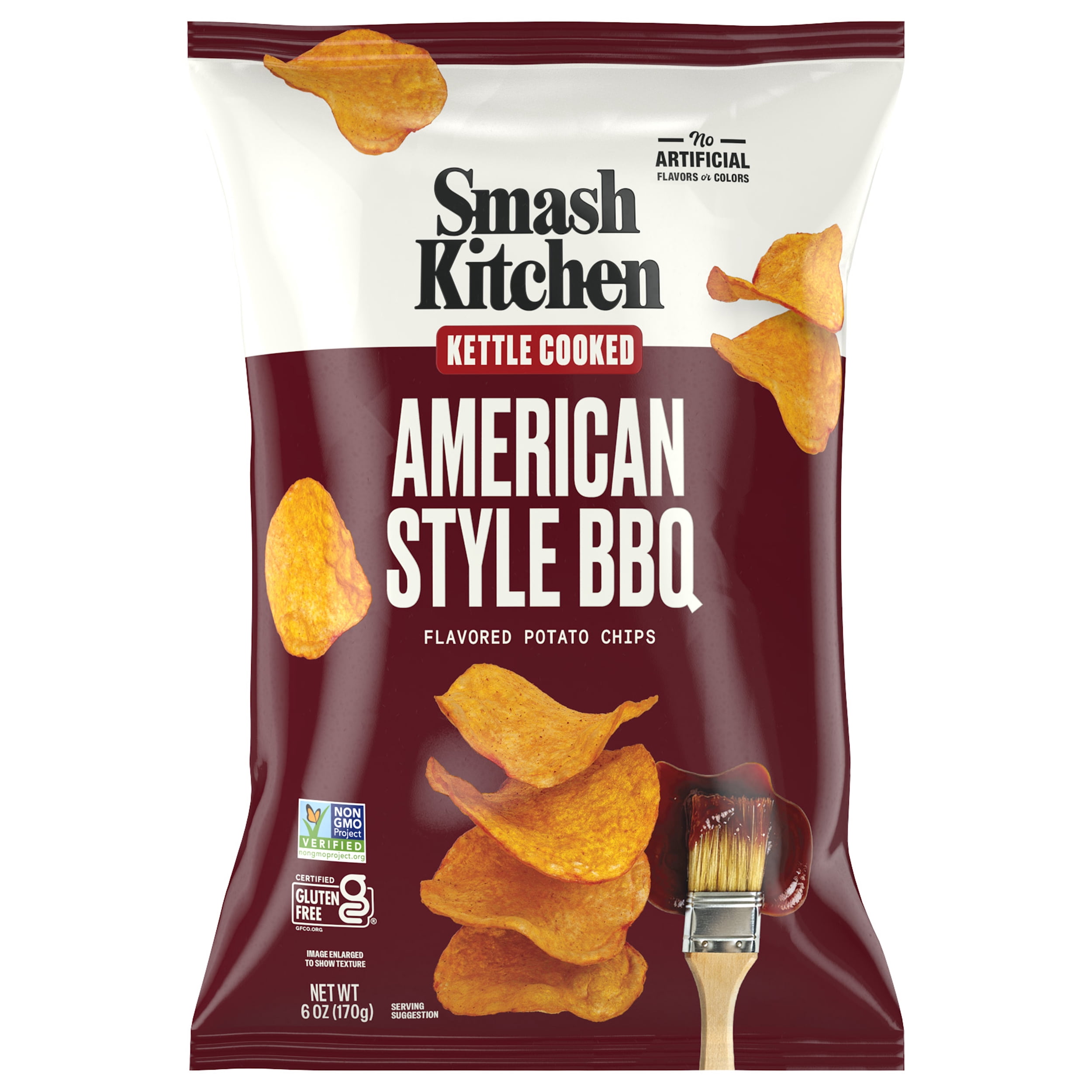 (6 pack) Smash Kitchen American Style BBQ Non-GMO Kettle Chips, 6 oz