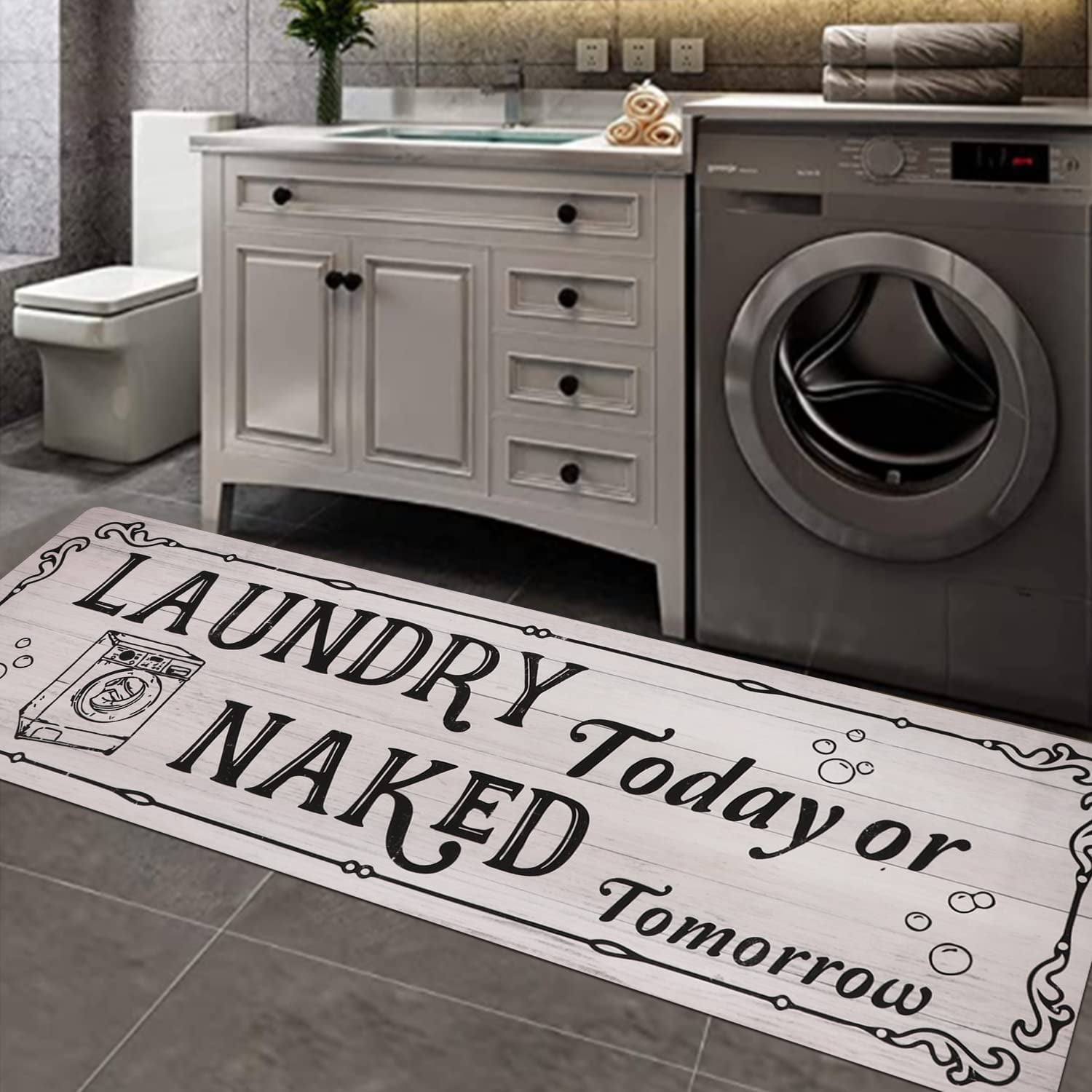 Farmhouse Laundry Room Rug NonSlip Laundry Floor Mat Durable Entrance