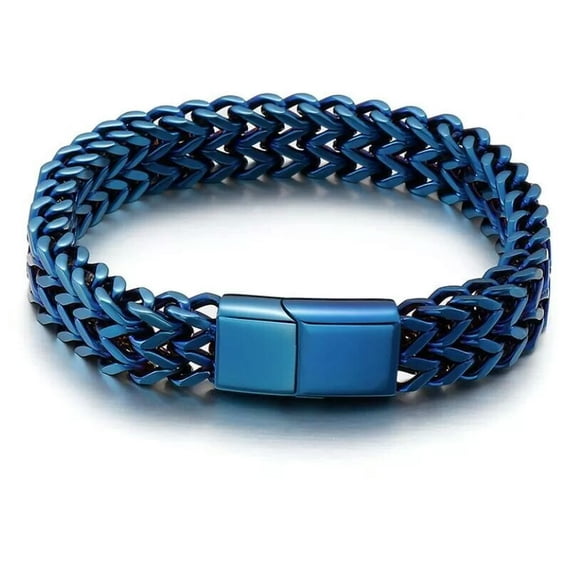 HOOUN Blue Figaro Link Chain Bracelet For Men Stainlss Steel Bracelet 12mm 8.66'' Punk