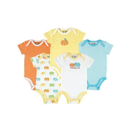 Luvable Friends Short Sleeve Bodysuits, 5pk (Baby Boys or Baby Girls, (Best Friend Baby Gift)