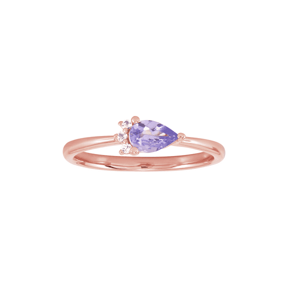 Women's Welry Pear-Cut Tanzanite Ring with White Topaz in Rose Gold, Size 7