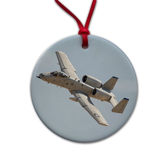 A-10 Thunderbolt II Warthog US Air Force Plane In Flight Christmas Tree Holiday Round Ceramic Ornament