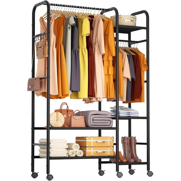Portable Closets For Hanging Clothes,Wardrobe Closet Racks For Hanging Clothes,Sturdy Clothes Rack Heavy Duty,5-Tier Metal Freestanding Clothing Racks With Shelves, 45" X 16" X 69"