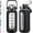Black, variant on 64oz Glass Water Bottles with Straw, Half Gallon Motivational Glass Bottle with Silicone Sleeve and Time Marker, 2L Leakproof Large Glass Water Jug for Gym Home Office,Amber