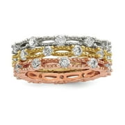 Sterling Silver White Yellow and Rose-tone Set Of 3 Cubic Zirconia Eternity Rings - Ring Size: 6 to 8
