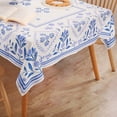 thumbnail image 4 of FINGERCRAFT Tablecloth, High GSM Cotton Fabric, Distinctive Printed Design Table Cover, Blue Damask (72in), 4 of 6