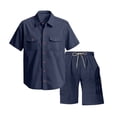 thumbnail image 5 of Mrmaere Men's Collared Button Down Shirt and Shorts Set Short Sleeve 2 Piece with Pockets for Work and Outdoor Navy XXL, 5 of 8