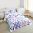 thumbnail image 3 of Homewish Chic Butterflies Full Size Comforter Sets,Patchwork Geometric Checkered Bedding Comforter Set,White Purple Bedding Sets For Girls Kids,Microfiber Bedroom Decor Reversible,3-Piece, 3 of 8