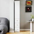 thumbnail image 2 of Tcbosik Tall Storage Cabinet, Slim Book Shelf with Open Shelves and 3 Drawers, 70.8" Tall Bookcase for Home Office, Living Room, White, 2 of 8