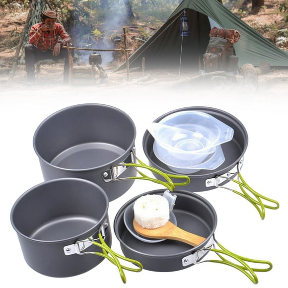 Liquidation! Ensemble de Casseroles de Camping Extérieur Batterie de Cuisine Ensemble de Casseroles de Pique-Nique Ensemble Portable en Alumine avec Protection contre la Chaleur pour 2 à 3 Personnes Gris Foncé