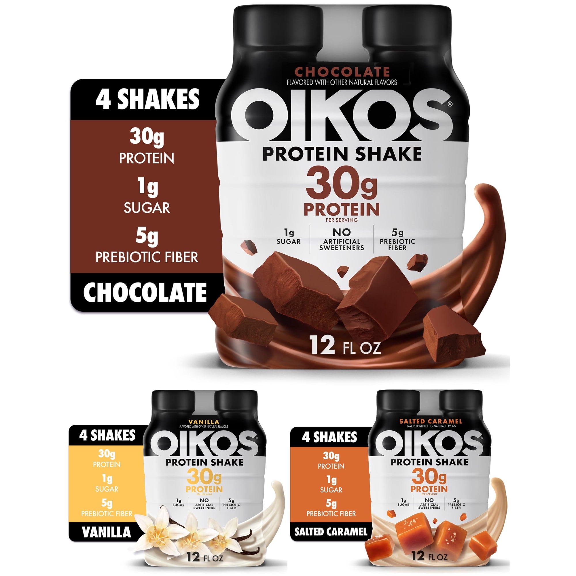 Oikos Protein Shake, Shelf Stable, Variety Pack, 30g Protein, 12 fl oz, 12 Count Bottles