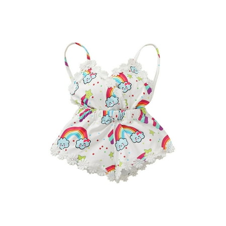 

EHTMSAK Newborn Infant Toddler Baby Kids Clothes Ruffle Suspender Romper for Girl Summer Sleeveless Jumpsuit Multicolor 0-3Y 70