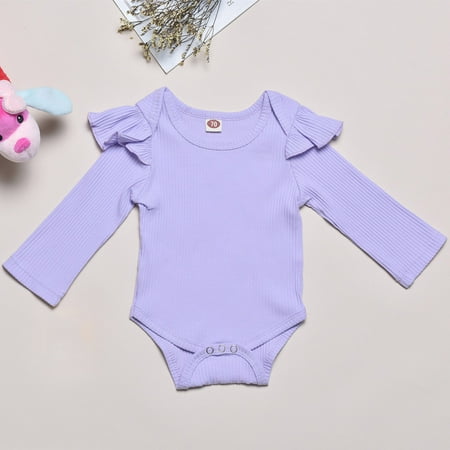 

FZM Christmas Baby Girls Long Ruffled Sleeve Ribbed Romper Bodysuit Outfits Clothes