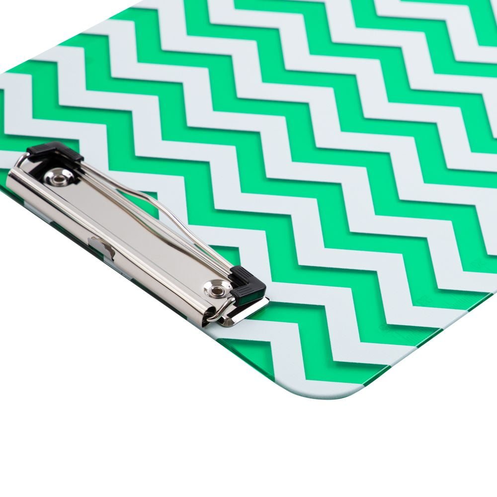 JAM Paper Plastic Clipboard, 9 x 12.5, Green Chevron, 1/Pack