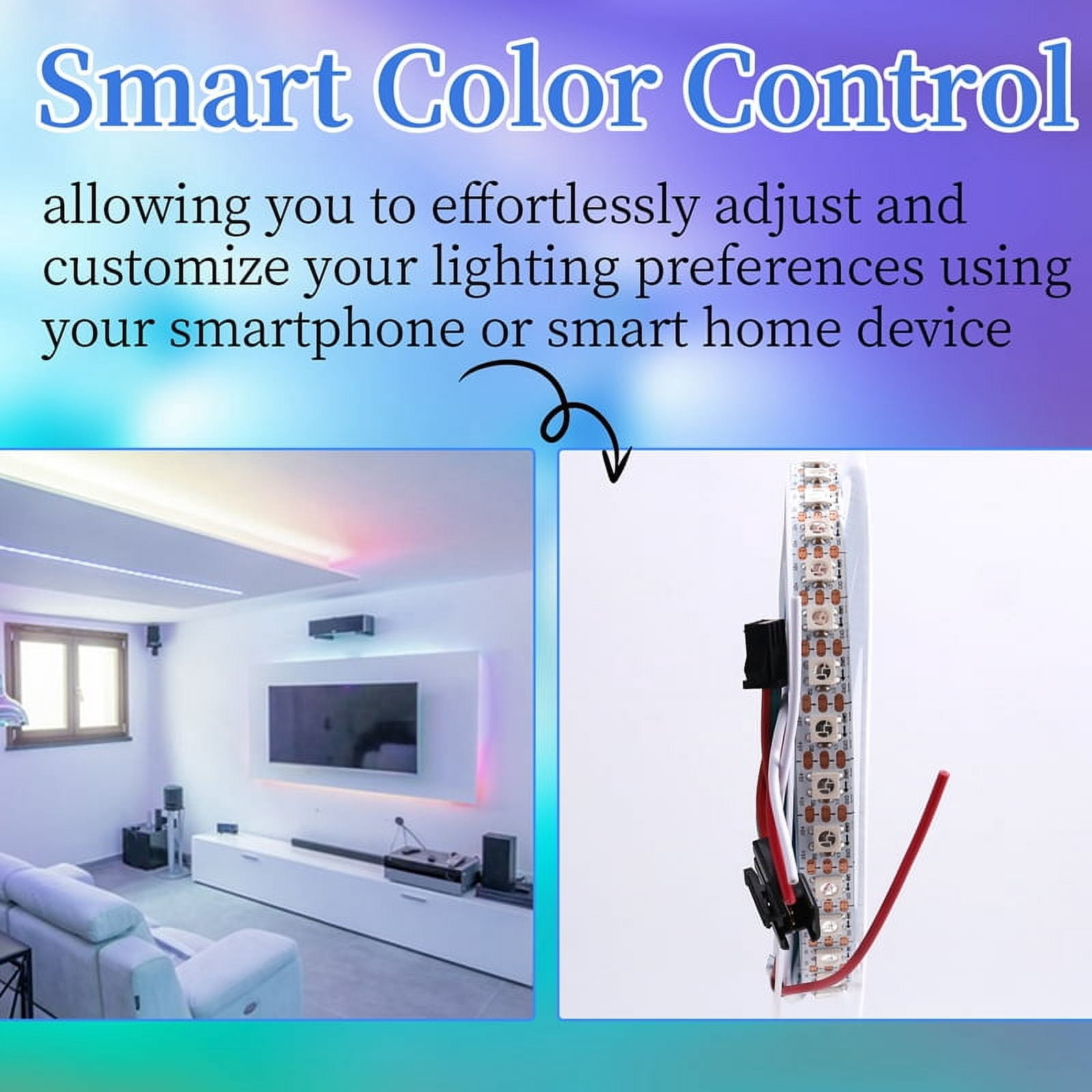 LED Magic Light with Full Color 5v Built-in Light Strip Smart Color Soft LED RGB Atmosphere Decorative Light 96 Light,1 * LED magic light strip,White