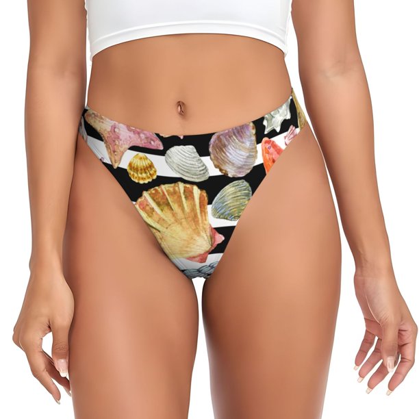 Balery Sea Shell Tangas de Algodón para Mujer con Estampado – Ropa Interior Sexy, Transpirable, G-string-X-Small