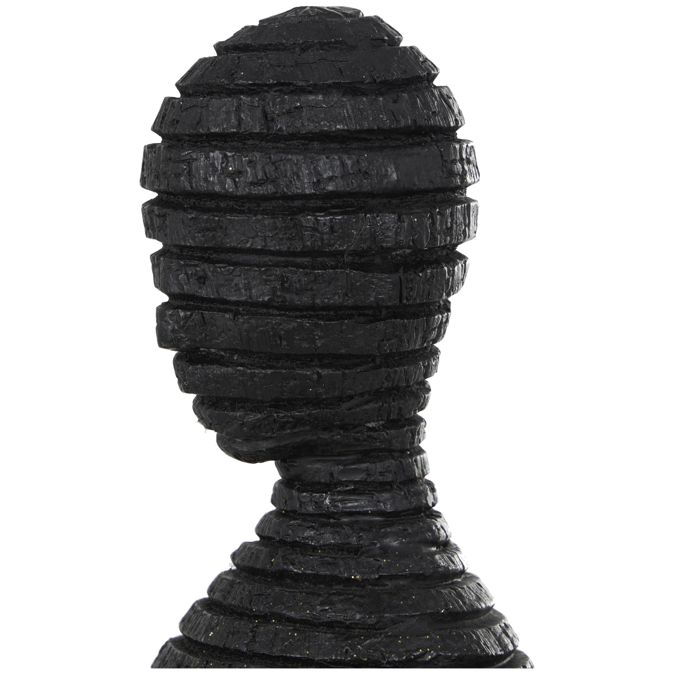 10" x 53" Black Polyresin Tall Slim Figure People Sculpture with Ribbed Body and Glitter Accents, by DecMode