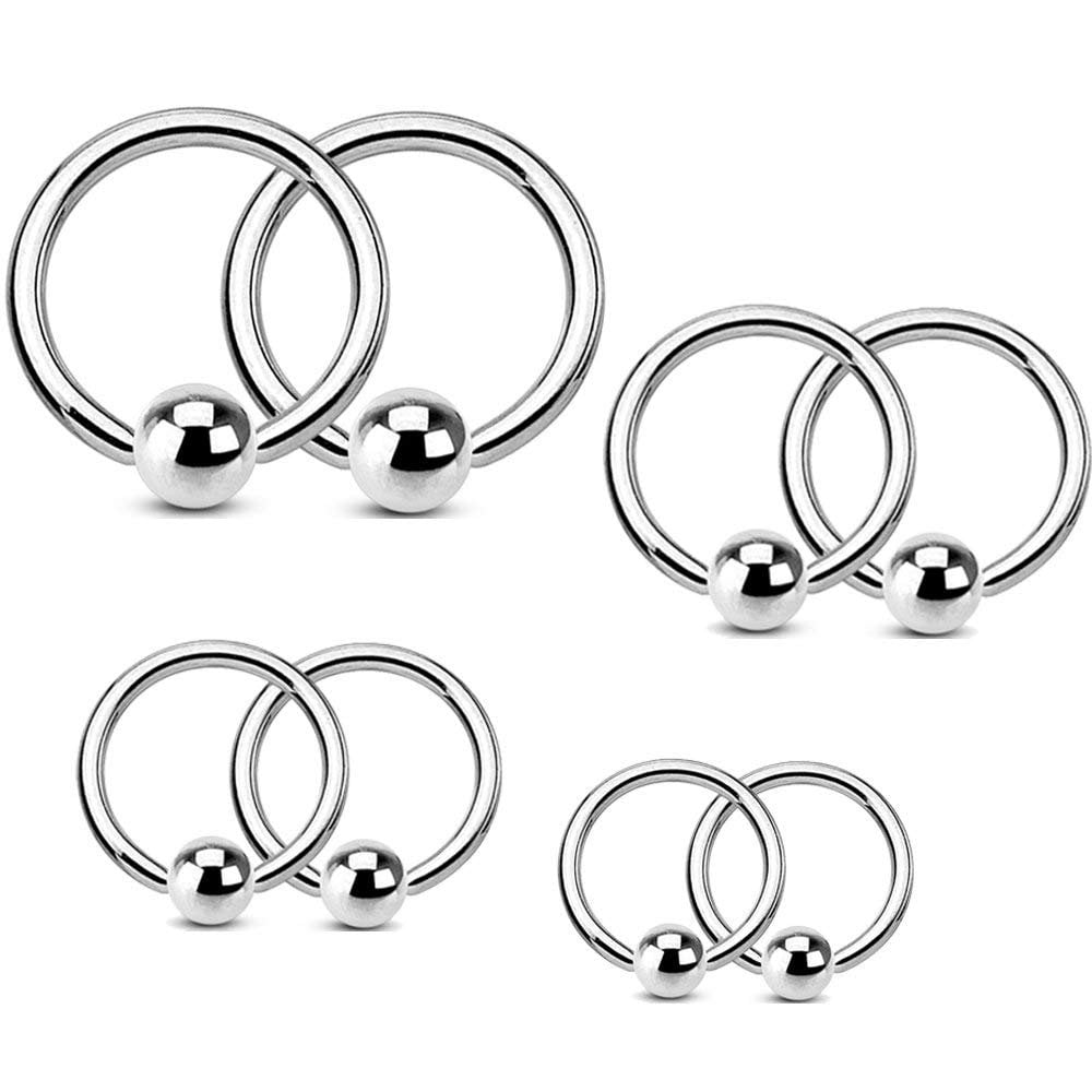 MoBody 4 Pairs Captive Bead Hoop Piercing Rings Set Surgical Steel