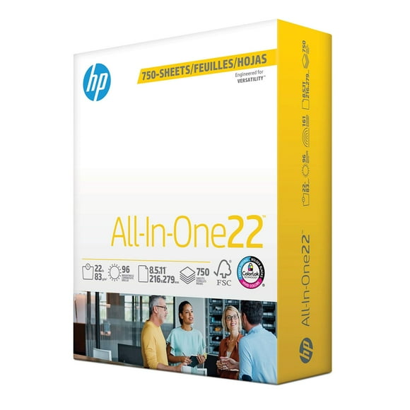 HP All-In-One Printer Paper, 8.5 x 11", 96 Bright, 22 lbs., 1 Mega Ream (750 sheets)
