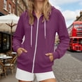 thumbnail image 2 of NinXxx Women's Fashionable Pocket Zipper Long Sleeve Hooded Sweatshirt Dark Purple1 S, 2 of 4