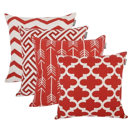 Back Cushion Canvas - Popeven Accent Home Cotton Canvas Throw Cushion Cover Printed Both Side For Home Sofa Couch, Chair Back Seat,4pc pack 18x18